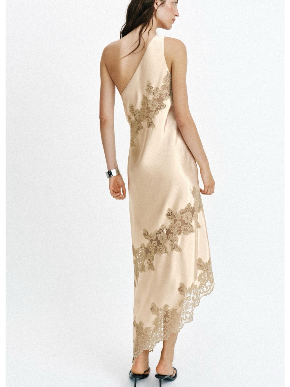 Zara Asymmetric Lingerie Style Midi Dress in Soft Gold - Picture 3 of 11